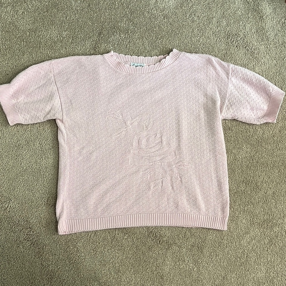 Vintage 50s/60s Cuddle Knit pink rose short sweater retro mod cottagecore